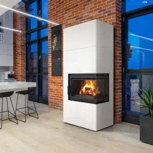 Камін Kratki SIMPLE 12 BS права в обудові BOX стальний – білий