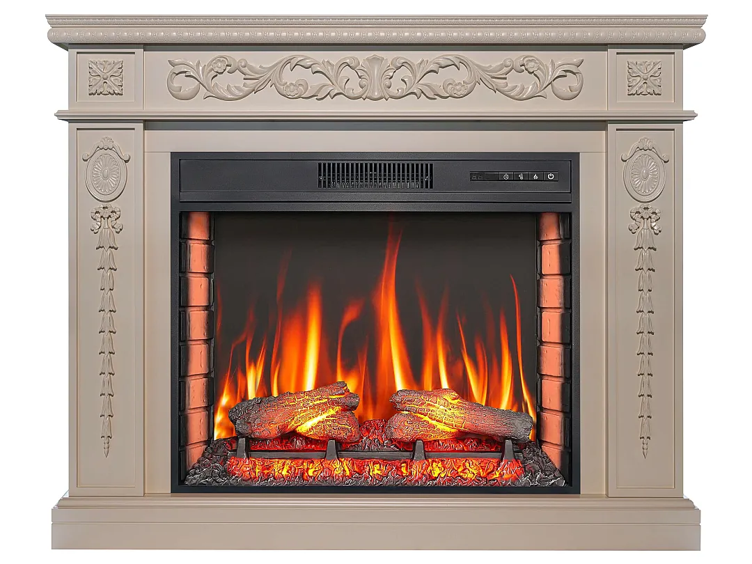Камінокомплект ArtiFlame Delmona AF28S слонова кістка з обігрівом і звуком горіння вогню