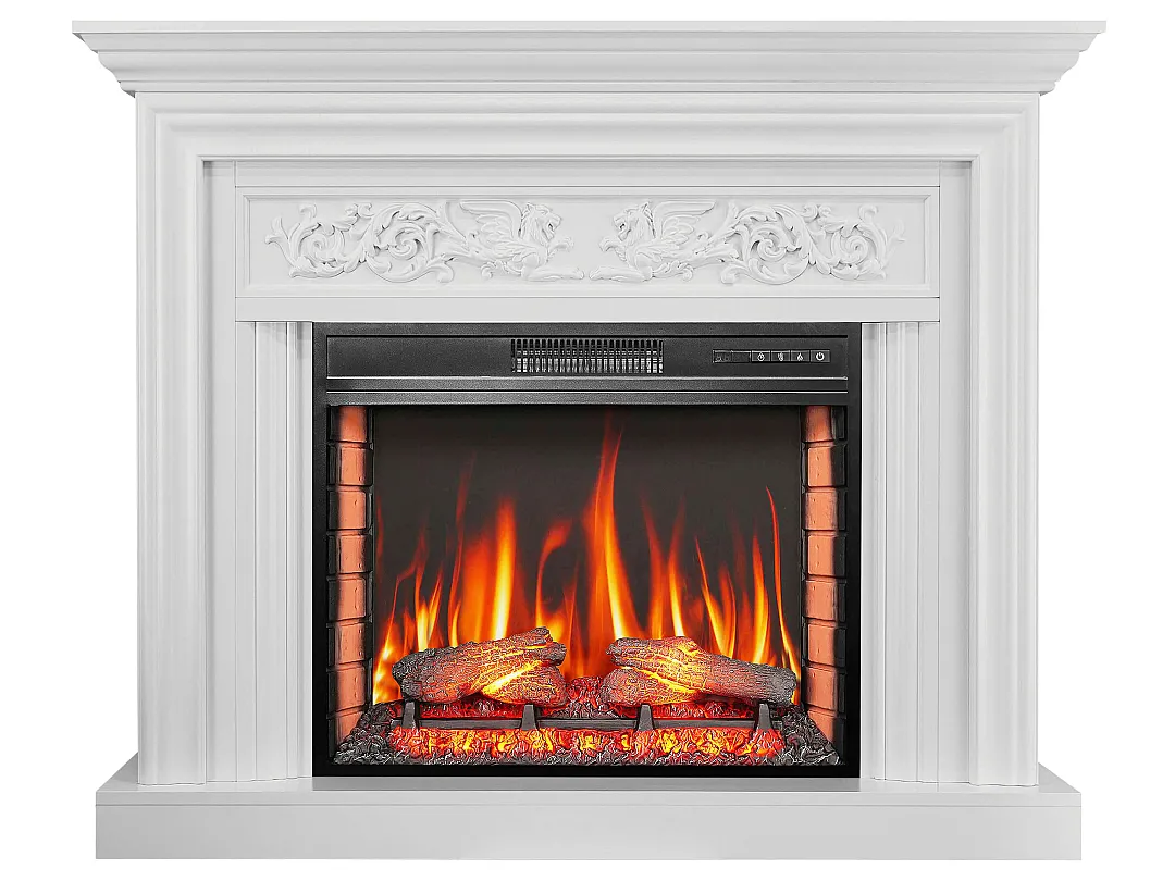 Камінокомплект ArtiFlame Monferrato AF28S білий з обігрівом і звуком горіння вогню