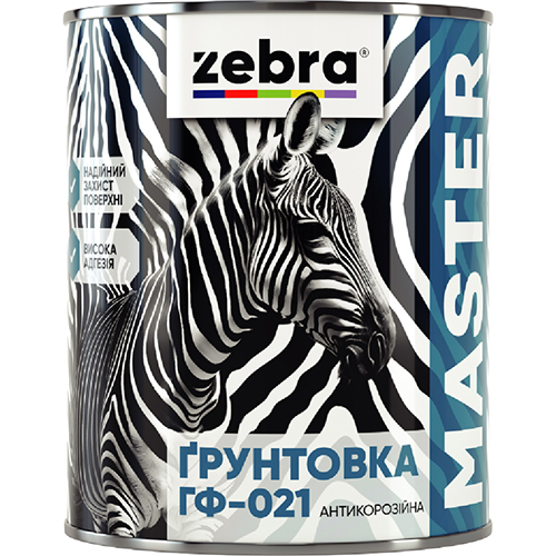 Ґрунтовка ГФ-021 алкідна антикорозійна ZEBRA Біла матова 0,9кг