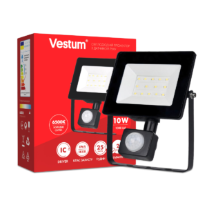 Світлодіодний прожектор с датчиком руху Vestum 10W 1 000Лм 6500K 175-250V 
IP65 1-VS-3009