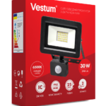 Світлодіодний прожектор з датчиком руху Vestum 30W 2 900Лм 6500K 175-250V
IP65 1-VS-3011