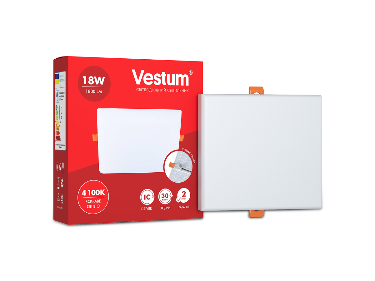 Квадратний світлодіодний врізний світильник "без рамки" Vestum 18W 4100K 
1-VS-5606