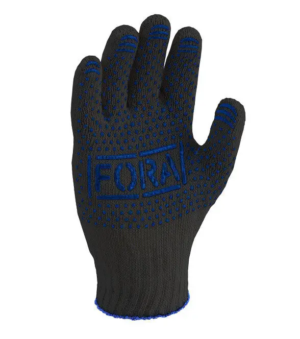 Робочі рукавички трикотажні чорні з ПВХ Fora ХБ70ПЄ30 10 Doloni (15500)