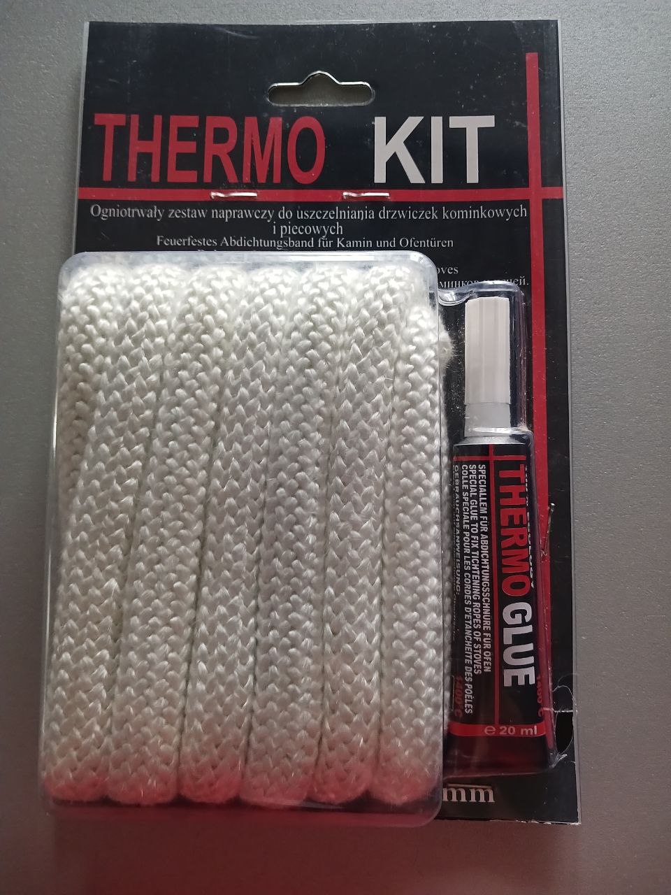 Ремкомплект для камина или печи Termokit Parkanex, керамический шнур Ø12мм 2,5м и термостойкий клей