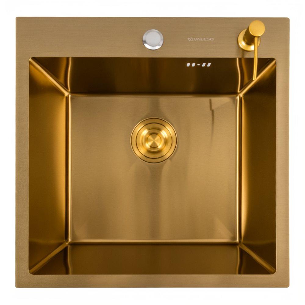 Кухонна мийка 50*50 PVD Gold Valeso Handmade (сифон круглий, 3,0/0,8)