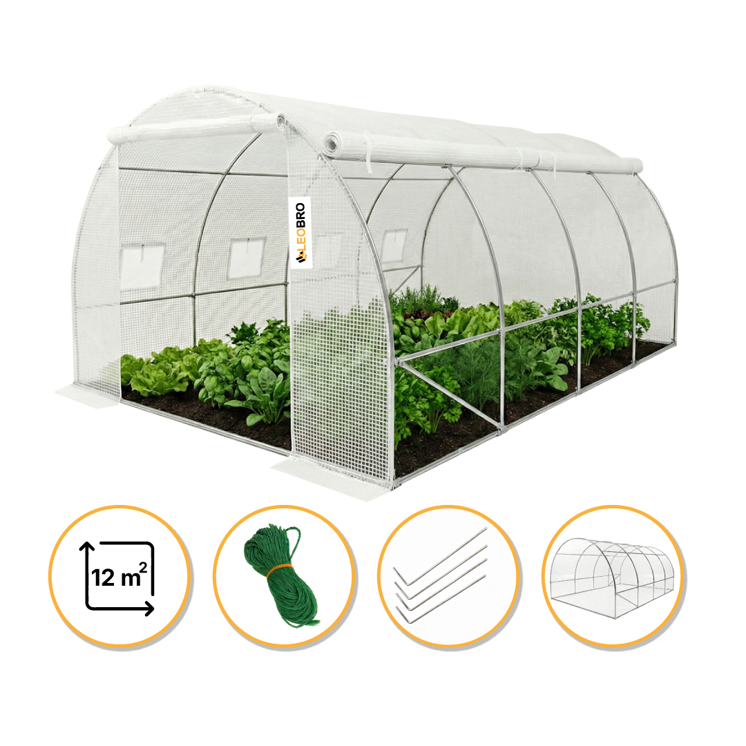 Садова теплиця парник LEOBRO Garden 12м2 White MultiDoor (LB-G113-WHT)