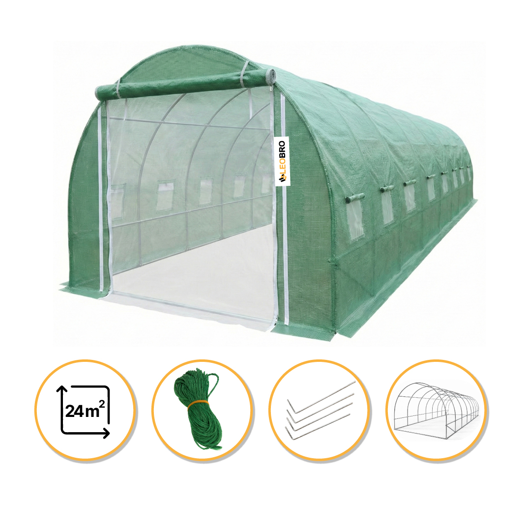 Посилена садова теплиця парник LEOBRO Garden 24м2 Green Mosquito Door (LB-G125-GRN)