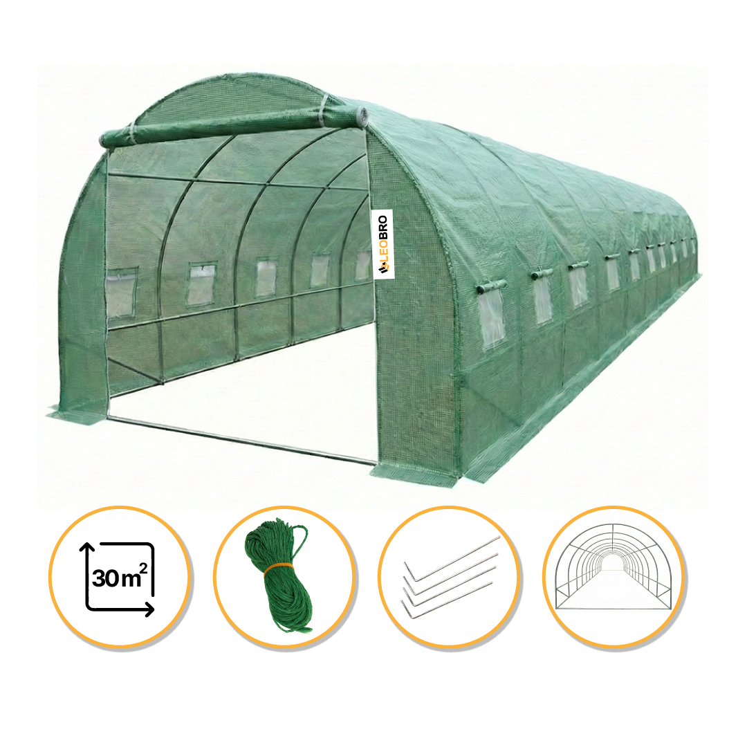 Посилена садова теплиця парник LEOBRO Garden 30м2 Green (LB-G126-GRN)