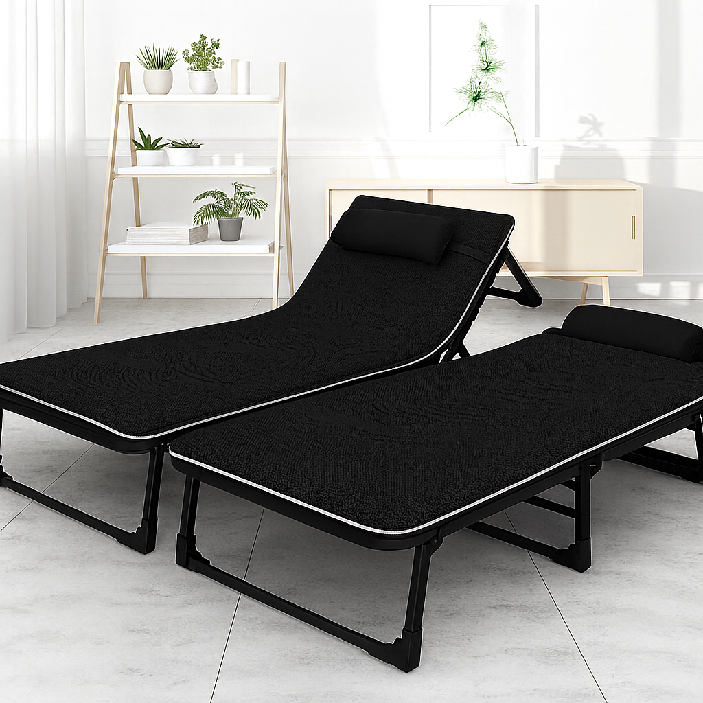 Розкладне ліжко (розкладачка) з Mesh-матрацом і подушкою LEOBRO Black (LB-FB-A2-BLK)