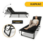 Раскладная кровать (раскладушка) с бархатным матрасом и подушкой LEOBRO Black (LB-FB-A3-BLK)