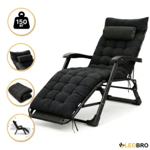 Розкладне крісло ліжко з подушкою LEOBRO Чорний (LB-FCB-G1-BLK)